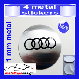 Silver Center Cap Metal Stickers Black Audi Logo